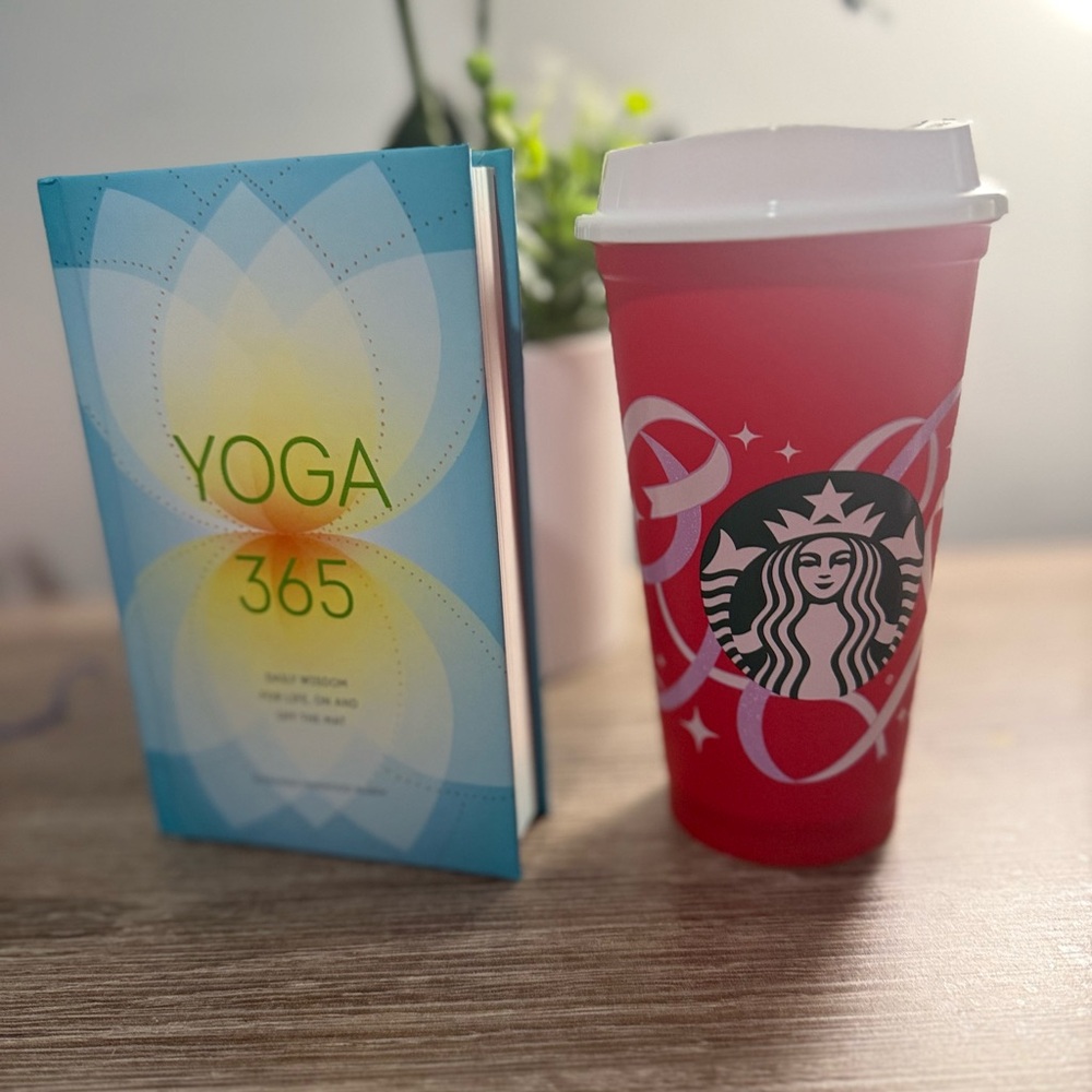 New Starbucks 50th Anniversary RED cup & YOGA 365 Daily Wisdom Hardcover Book